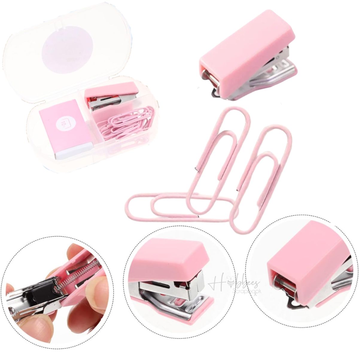 Mini Engrapadora y Clips Color Rosa