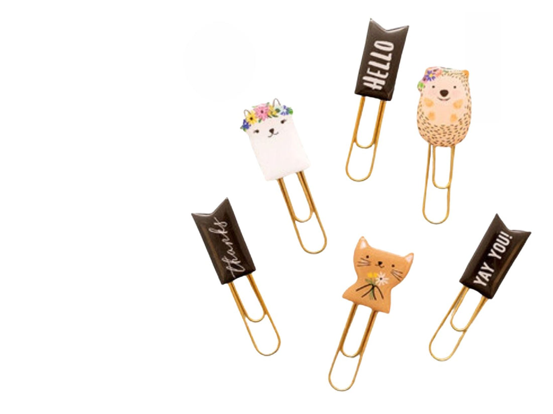 Hey, Hello Clips with Foil / Clips Metálicos Frases y Animales Adornos / Embellishments Pebbles