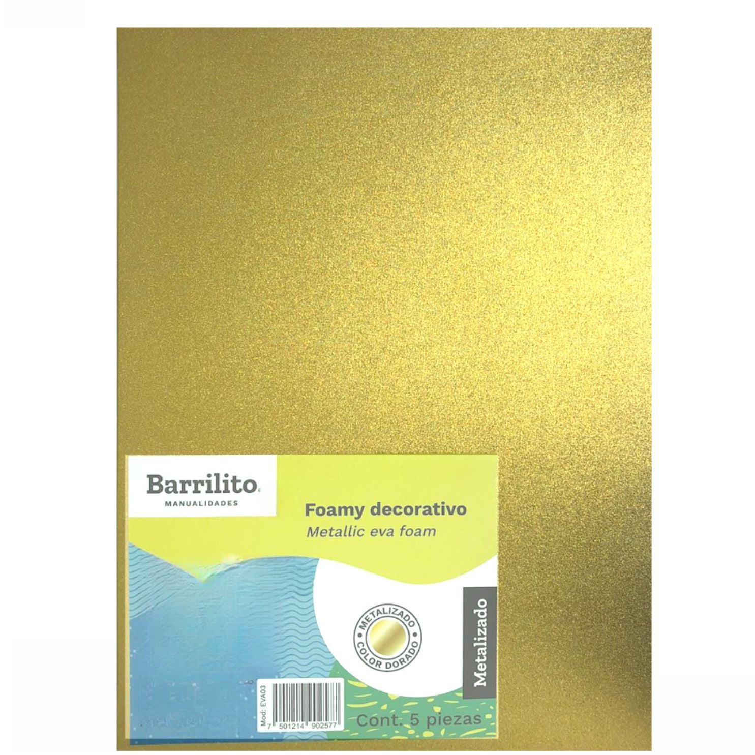 Hojas de Foamy Metalizado Dorado Papel Barrilito