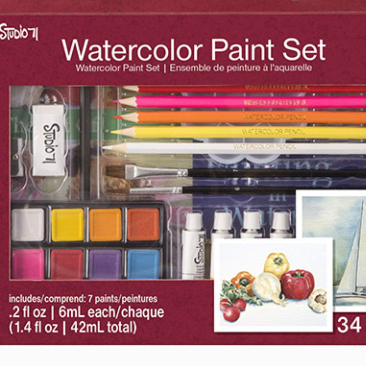 Watercolor Paint Set / Kit de Acuarelas 34 piezas Acuarela Studio 71