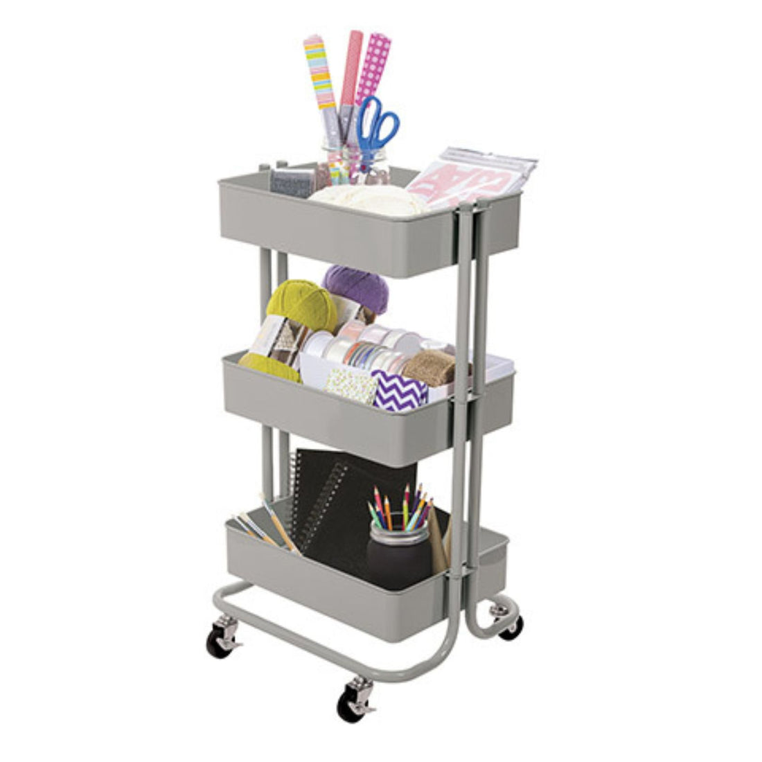 Metal Rolling Utility Cart Gray / Carrito con Ruedas Gris Almacenamiento y Organización Darice