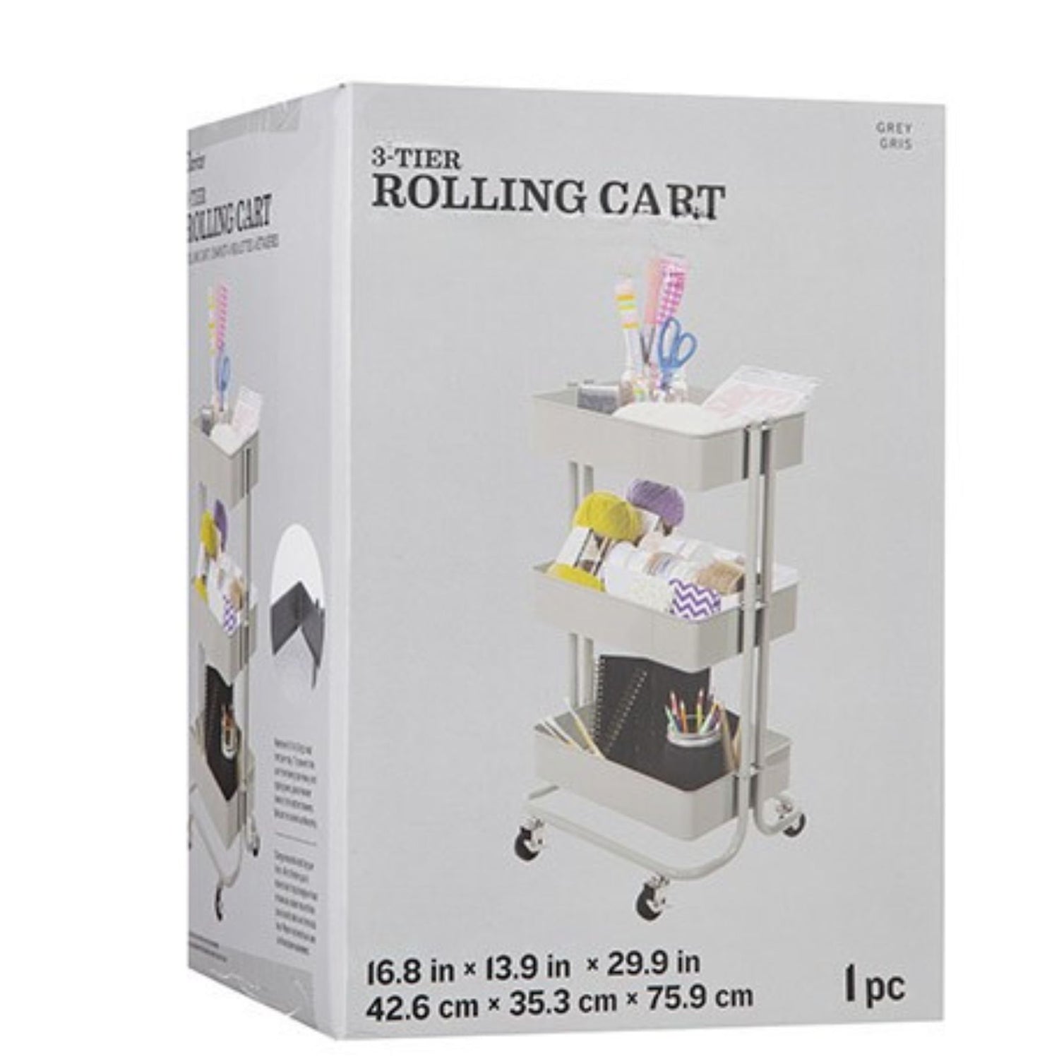 Metal Rolling Utility Cart Gray / Carrito con Ruedas Gris Almacenamiento y Organización Darice