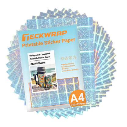 Holo Checkered Inkjet Printable Sticker Vinyl / 15 Hojas de Vinilo Adhesivo Imprimible Holográfico Cuadros Viniles Teckwrap