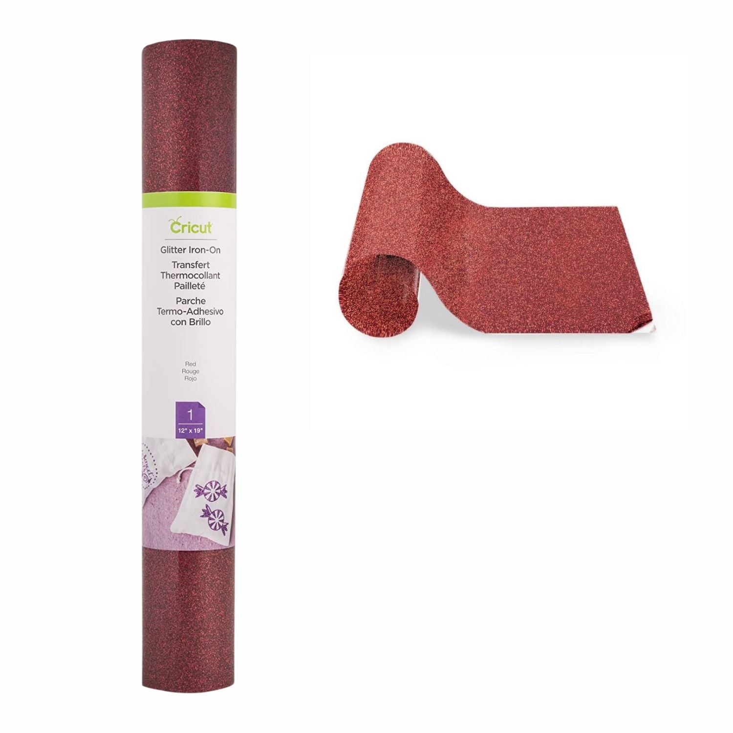 Vinyl Glitter Iron-On 12 x 19&quot; / 1 Hoja Vinil Termoadhesivo Glitter Rojo Viniles Cricut