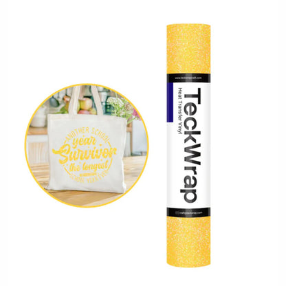 Fancy Glitter HTV Neon Yellow / Vinil Termoadhesivo Amarillo Neón Viniles Teckwrap