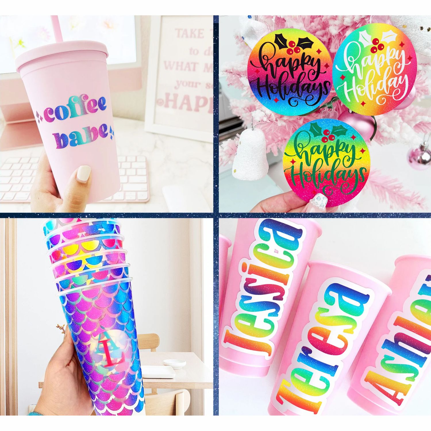 Rainbow Stripes Pink Cyan Vinyl / Vinil Adhesivo Rayas De Arcoiris Cian Rosa Viniles Teckwrap