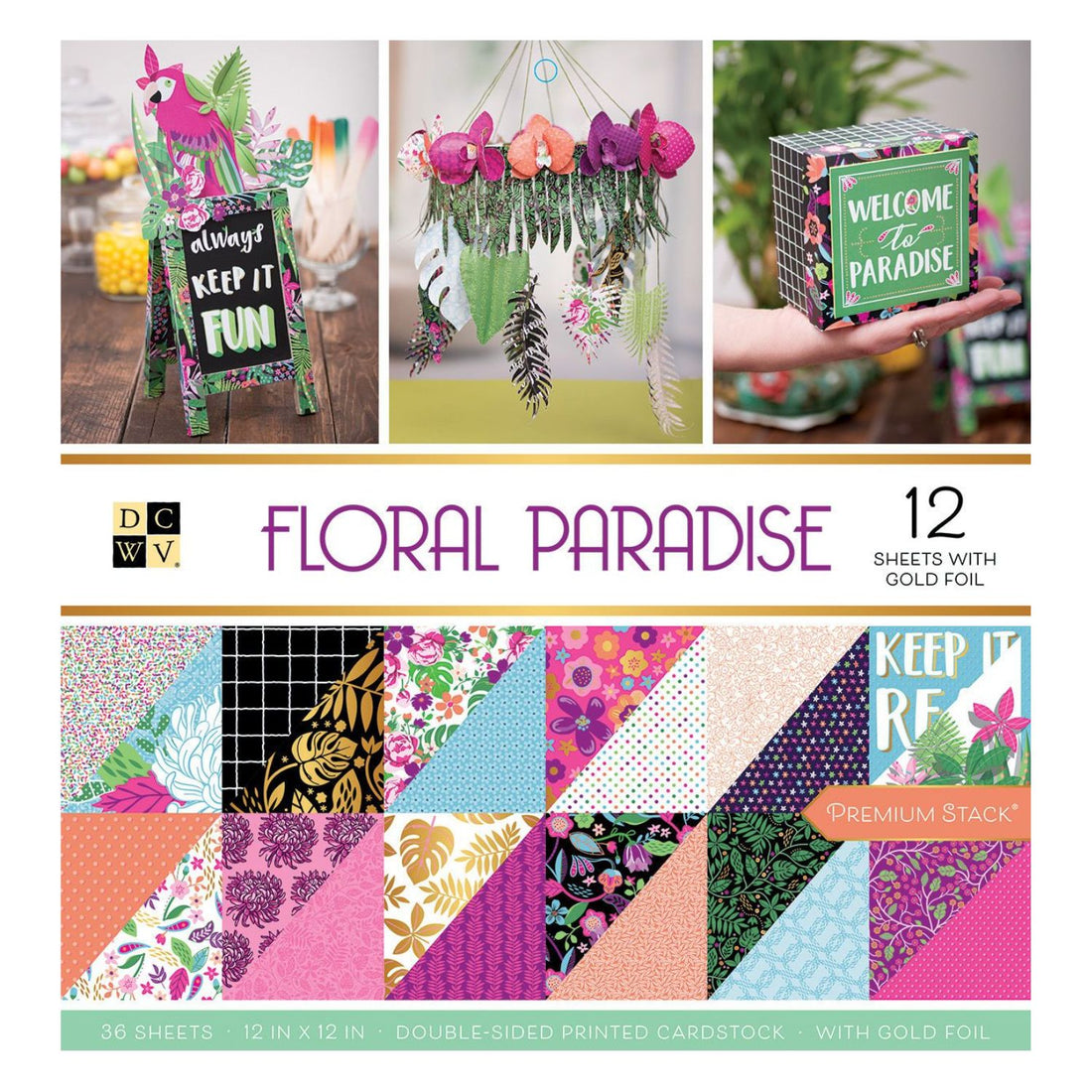 Floral Paradise Cardstock Stack 12&quot; / Paquete Cartulina Floral Con Foil Dorado Papel DCWV