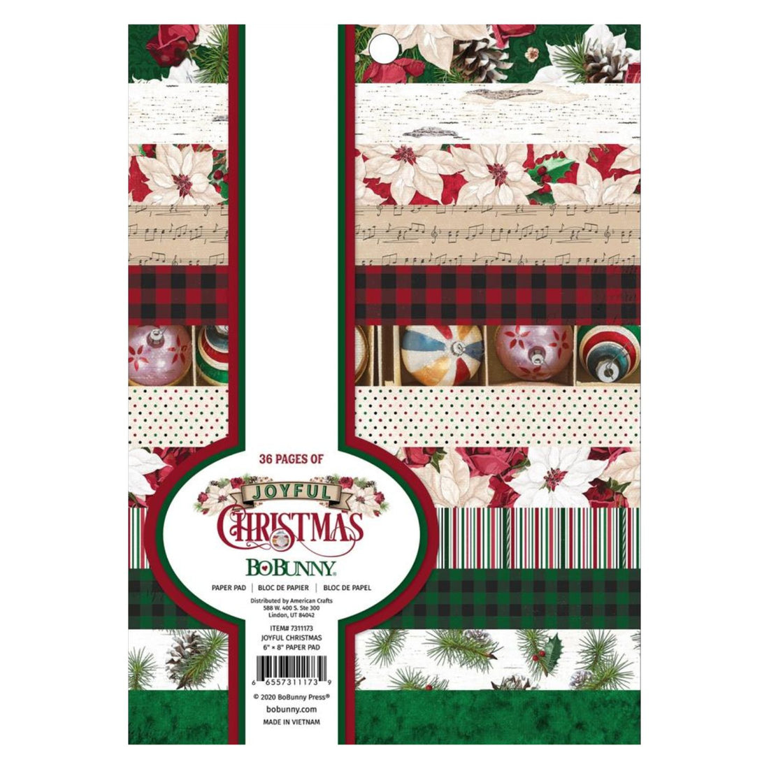 Joyful Christmas Paper Pad Stack 6x8" / Block Hojas Feliz Navidad Papel BoBunny