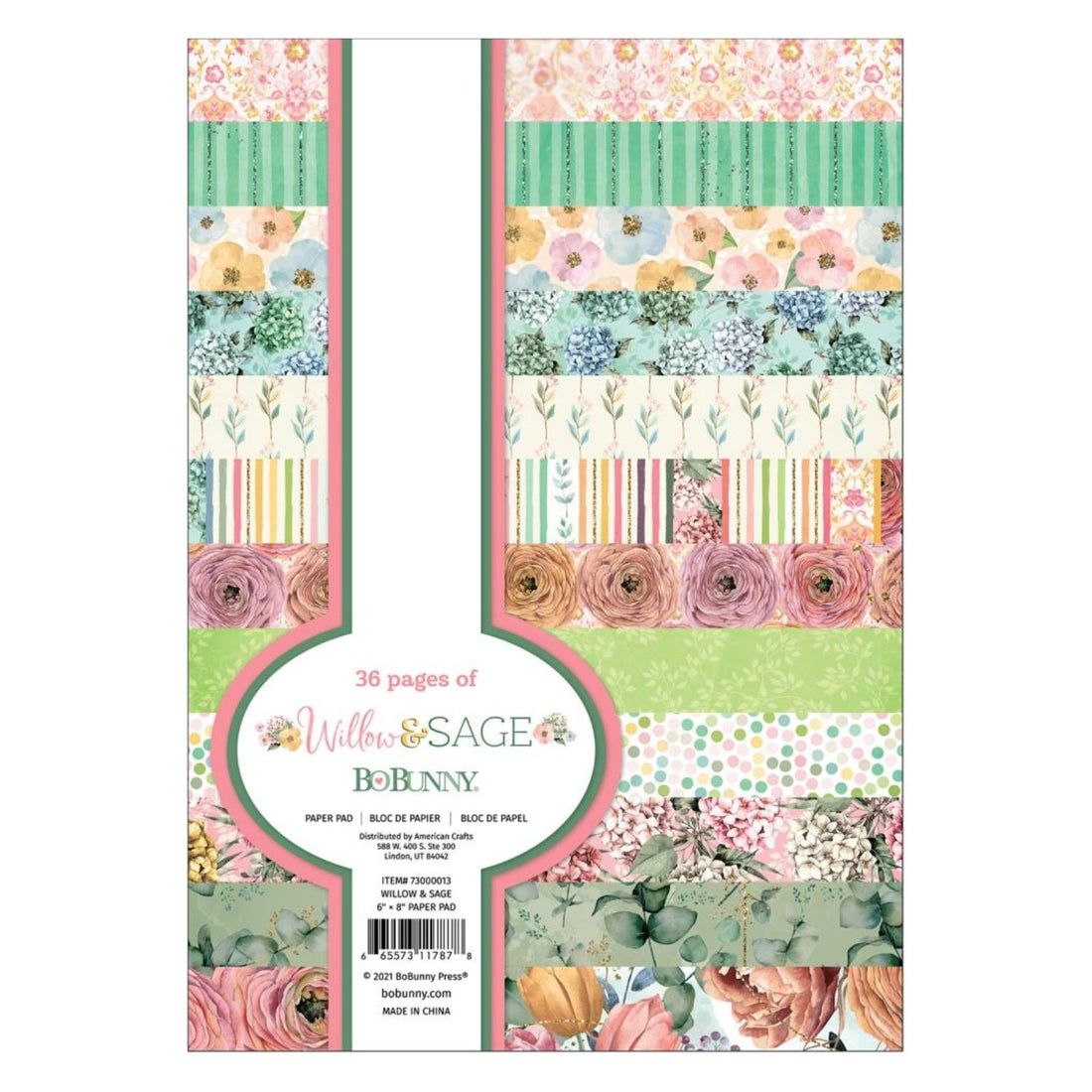 Willow &amp; Sage Paper Pad Stack 6x8&quot; / Block Hojas Flores Sauce Y Salvia Papel BoBunny