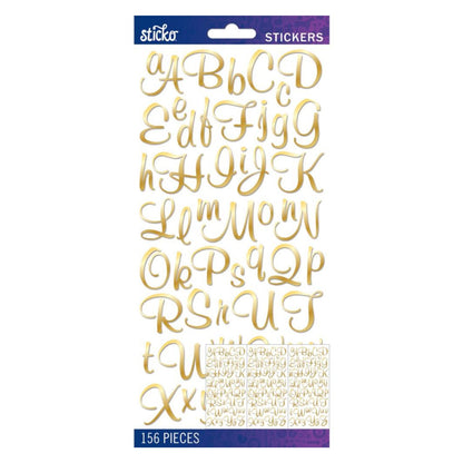 Script Alphabet Gold Foil Stickers / Estampas Alfabeto de Foil Dorado 