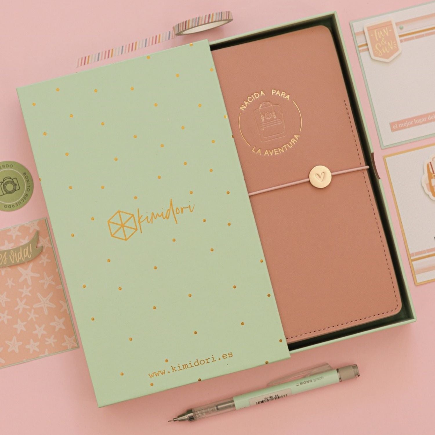 Ki-midori Rosa Empolvado Nacida para la Aventura Agendas y Journals Kimidori Colors