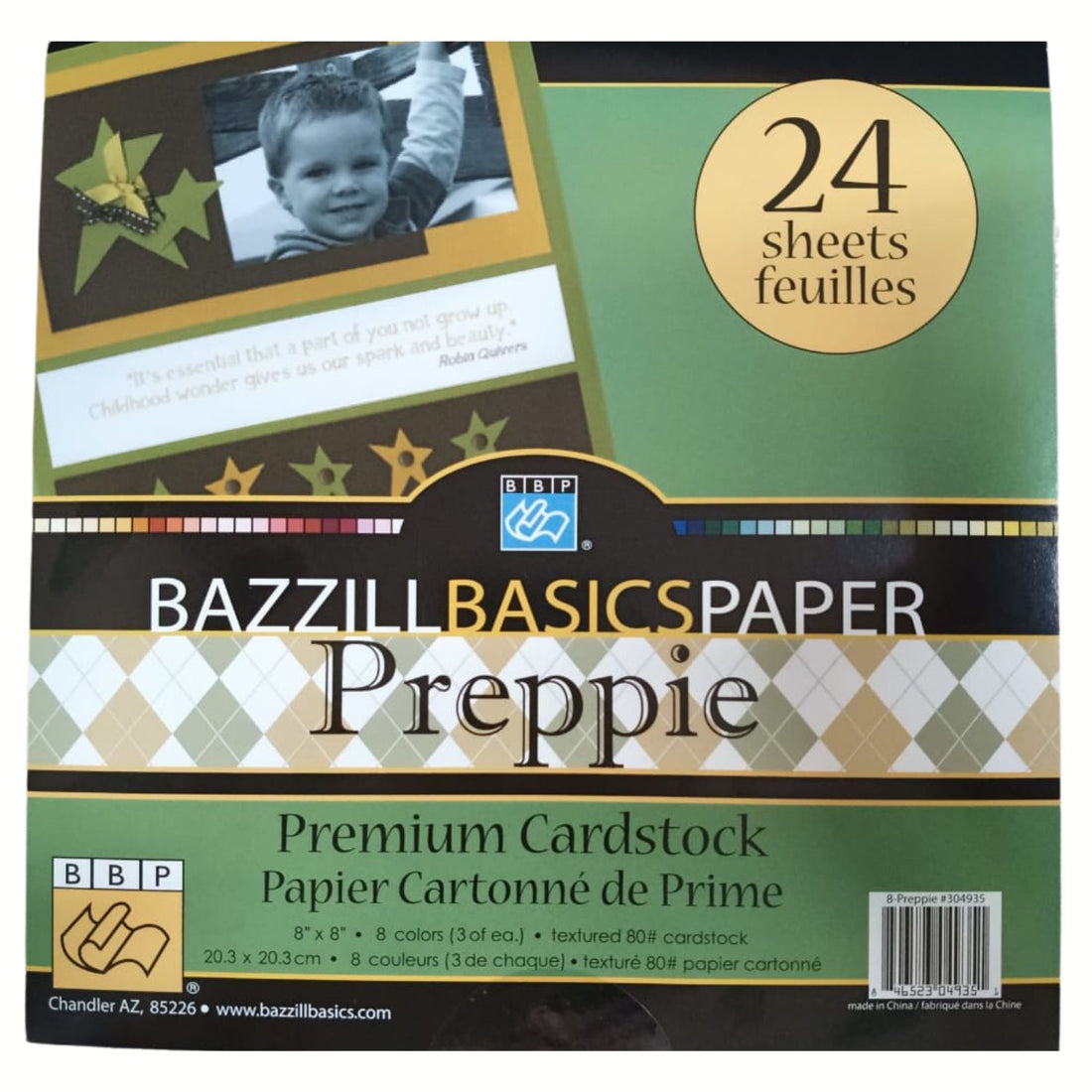 Basics Cardstock Preppie / Block Cartulina Premium Texturizada 8x8&quot; Papel, Hojas Sueltas Bazzill