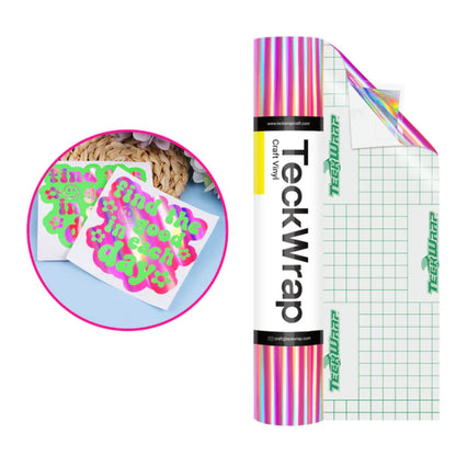 Pink BF Holographic Rainbow Adhesive Vinyl / Vinil Adhesivo Holográfico Sin Burbujas Rosa Viniles Teckwrap