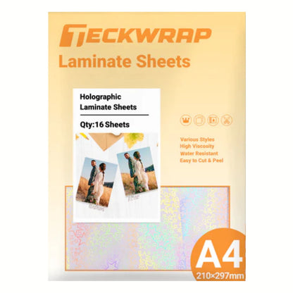 Holographic Laminate Sheet / 16 Hojas Laminado Frío Holográficas con Diseños Papel Teckwrap