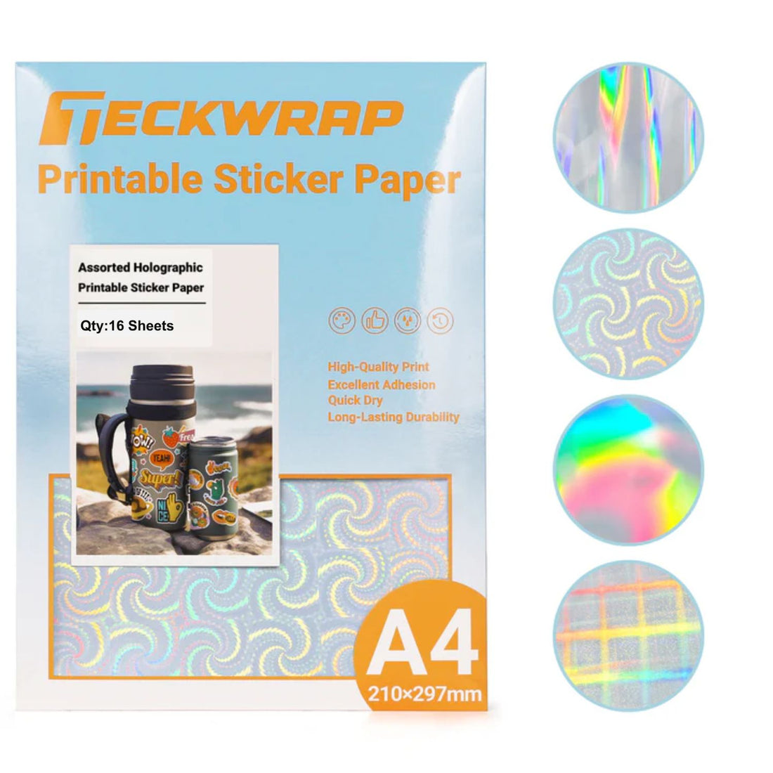 Inkjet Sticker Paper Mixed Holo / 16 Hojas Adhesivas Holográficas Para Sticker Viniles Teckwrap