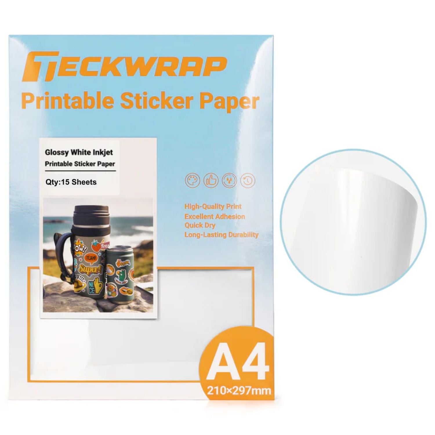 Inkjet Sticker Paper Glossy White / 15 Hojas Adhesivas Blanco Brillante Para Sticker Viniles Teckwrap
