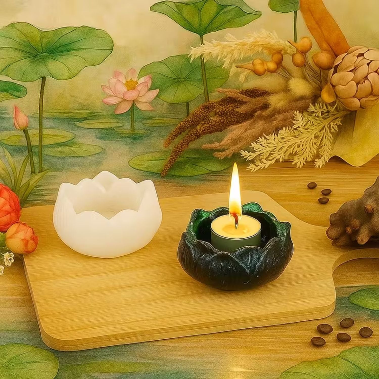 Molde de Silicón Flor de Loto Resina Epóxica y Accesorios Hobbees