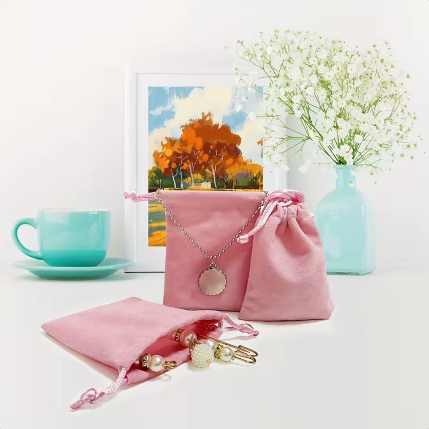 2 Bolsitas de Terciopelo Rosa Bolsas Hobbees