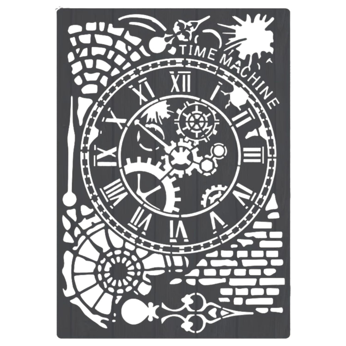 Stencil Time Machine con Engranes y Reloj Steampunk Esténciles / Plantillas Hobbees