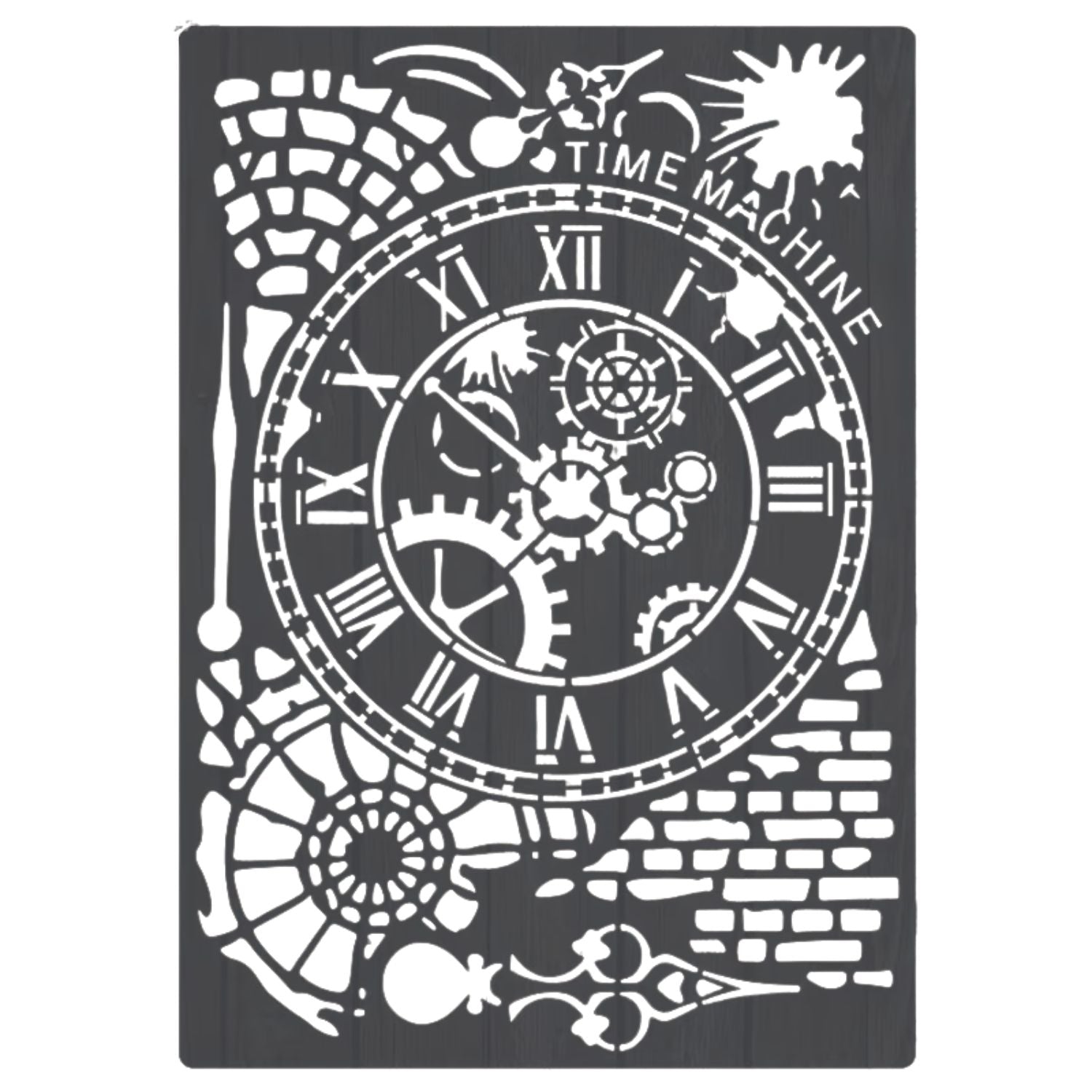 Stencil Time Machine con Engranes y Reloj Steampunk Esténciles / Plantillas Hobbees