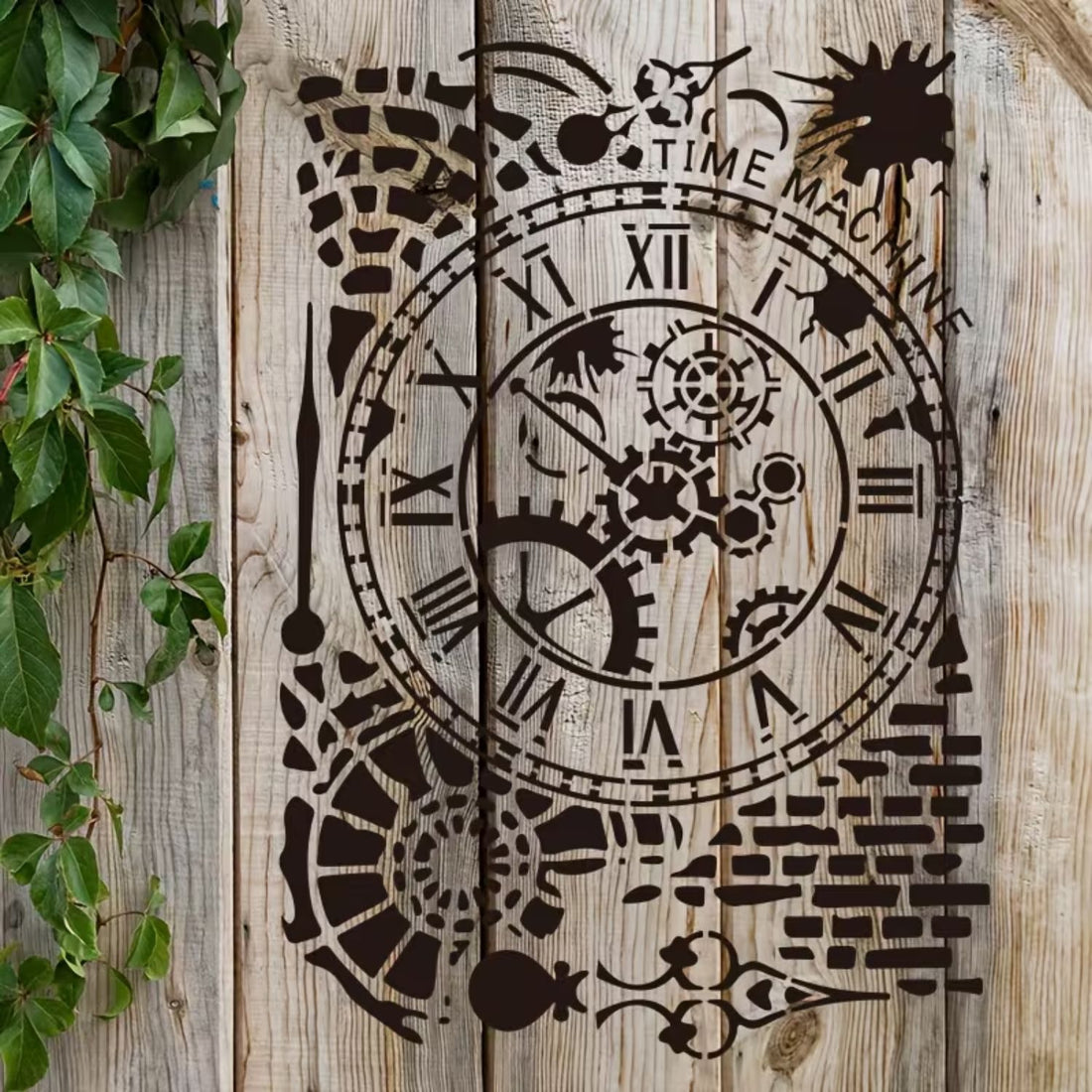 Stencil Time Machine con Engranes y Reloj Steampunk Esténciles / Plantillas Hobbees