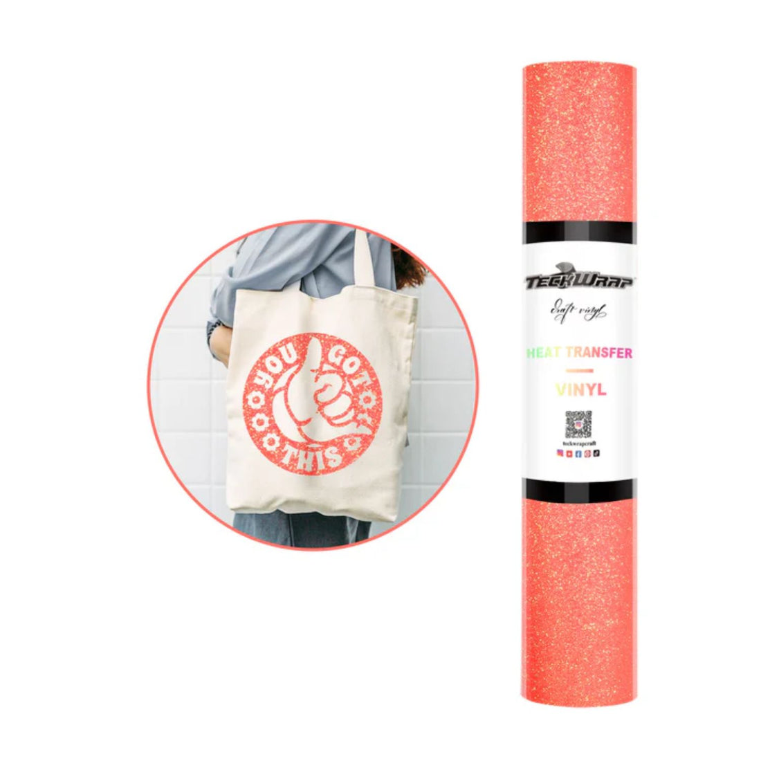 Glitter Puff HTV Neon Peach / Vinil Termoadhesivo Glitter Puff Durazno Neón Viniles Teckwrap