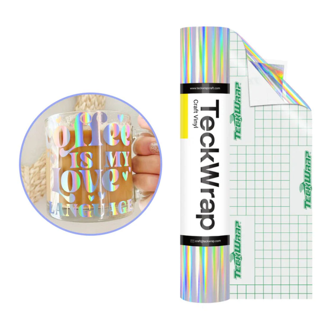 BF Holographic Rainbow Adhesive Vinyl / Vinil Adhesivo Libre de Burbujas Arcoíris Holográfico Plata Viniles Teckwrap