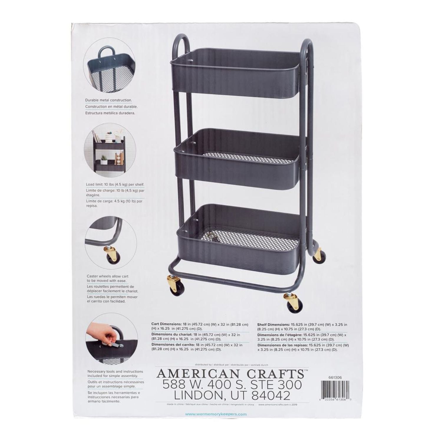 A la Cart Storage Cart Burnt Ash / Carrito Organizador con Ruedas Negro Almacenamiento y Organización We R Memory Keepers