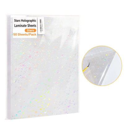 Laminate Sheets Stars Holographic / 50 Hojas Laminado Autoadhesivo Estrellas Holo Acetato y Especializados Teckwrap