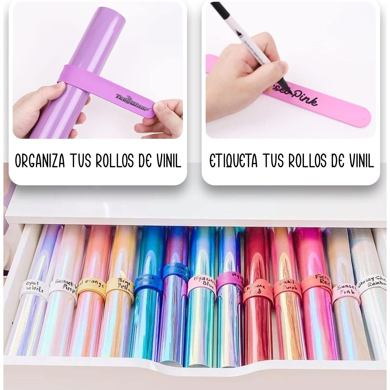 Silicone Slap Bracelets / Brazaletes Sujeta Rollos Almacenamiento y Organización Teckwrap