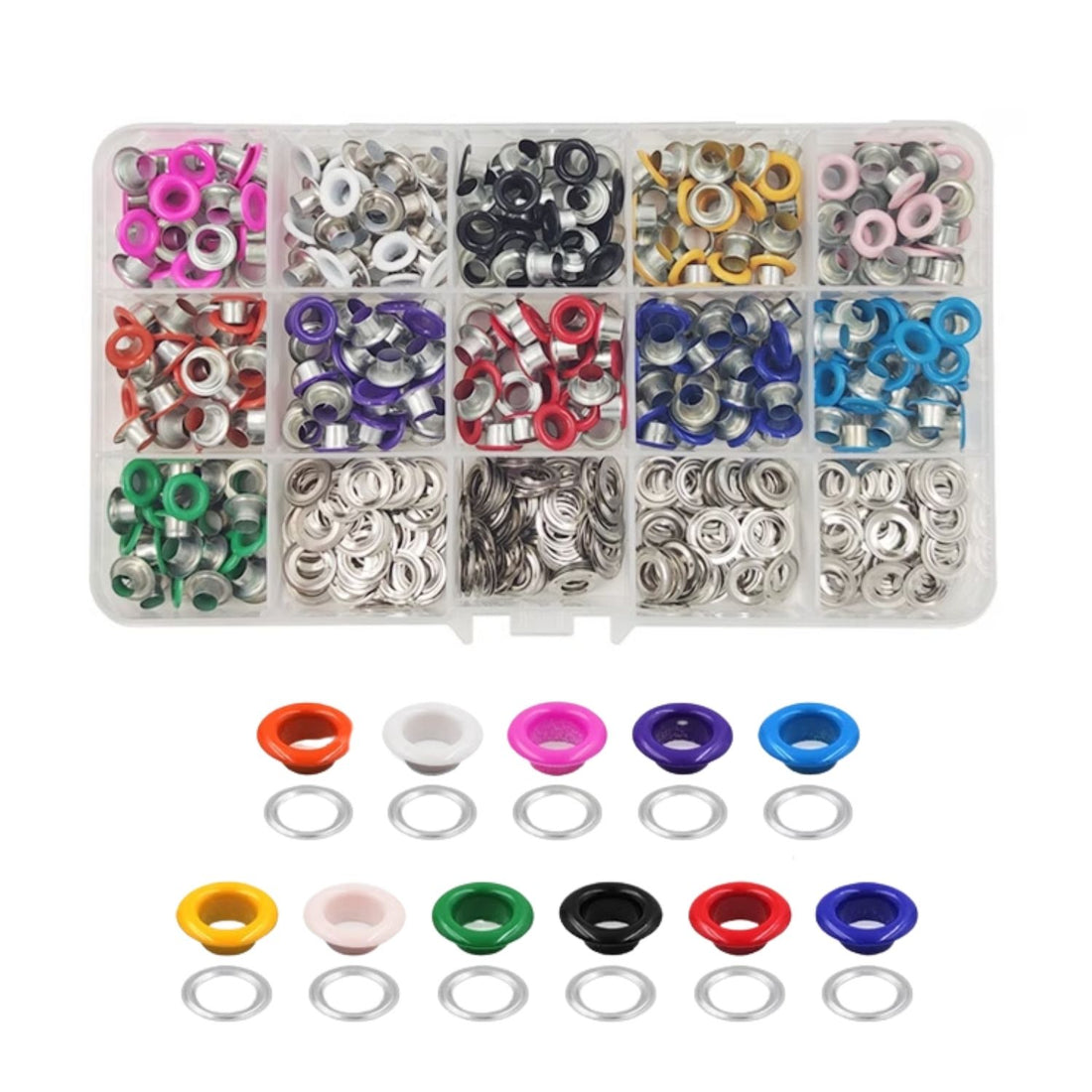 330 Ojillos Metálicos de Colores y Arandelas con Estuche Eyelets, Ojilos Hobbees