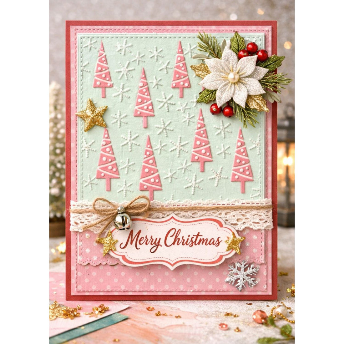 Folder de Embossing de Pino y Copos de Nieve Folders de Grabado Angie Guerra