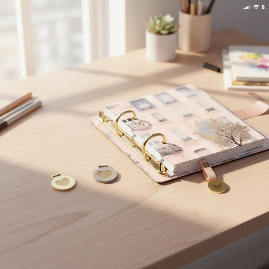 Dije de Acrílico Corazón Dorado Encuadernacion Hobbees