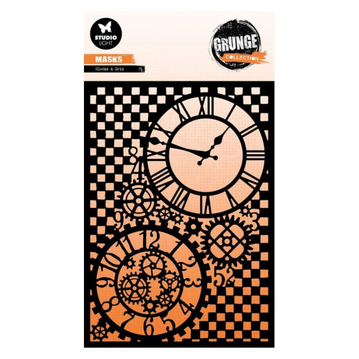 Masks Stencils Nr. 334 Clocks &amp; Grid / Estencil Reloj y Cuadricula Esténciles / Plantillas Hobbees