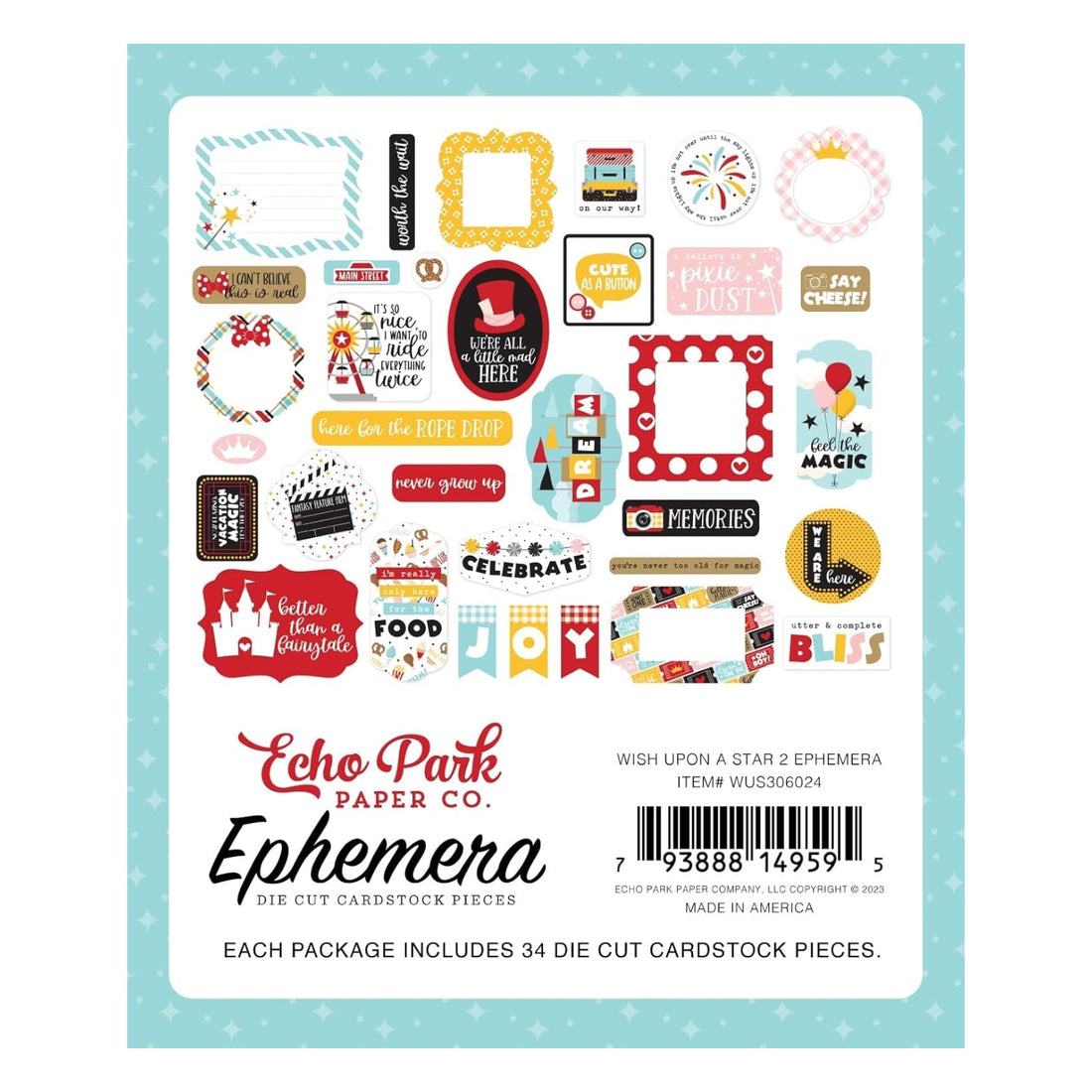 Wish Upon A Star 2 Ephemera / 34 Recortes De Cartulina Mickey Stickers Echo Park