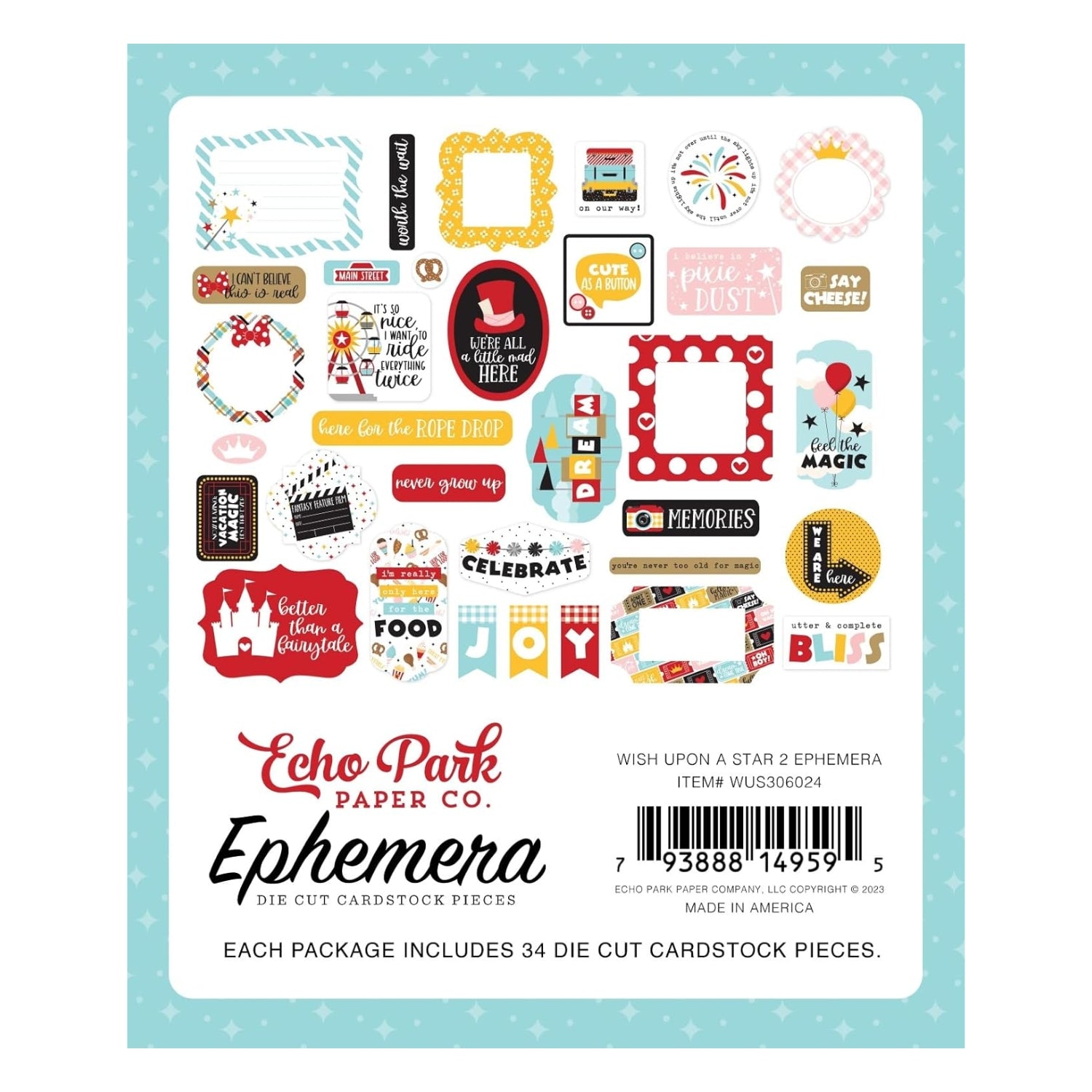 Wish Upon A Star 2 Ephemera / 34 Recortes De Cartulina Mickey Stickers Echo Park