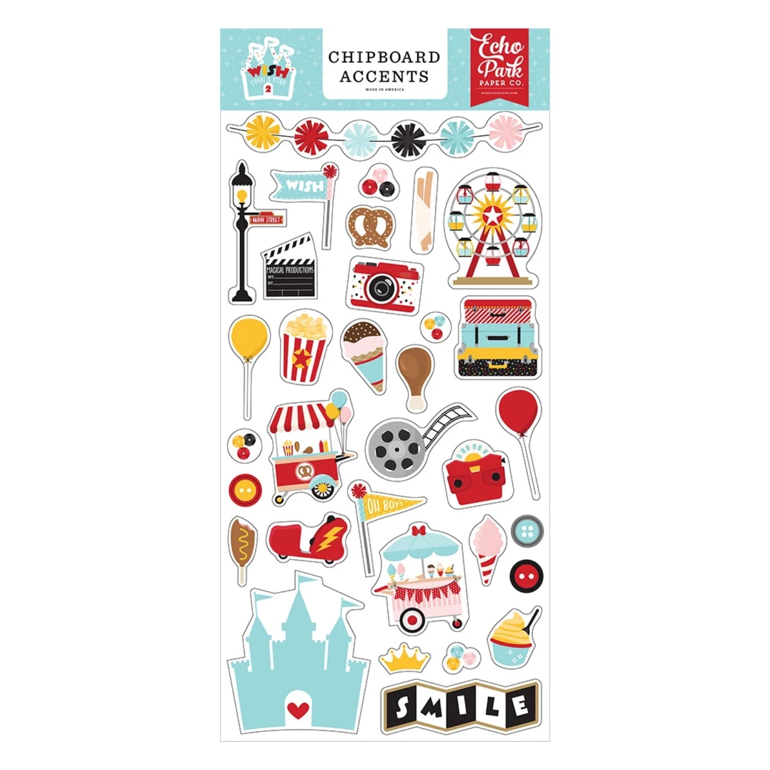 Wish Upon a Star Chipboard Embellishments / Adornos Mickey Stickers Echo Park