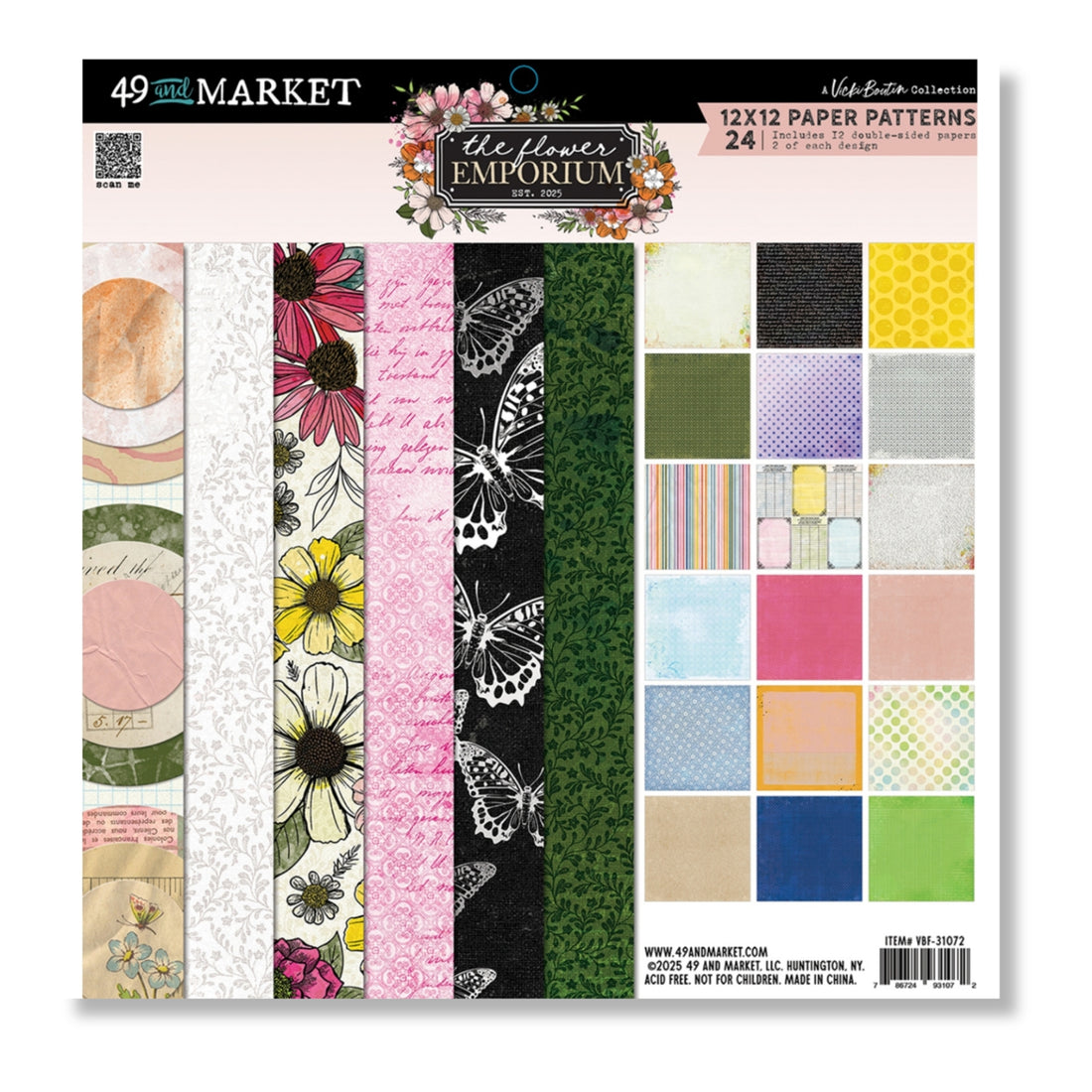 Pack The Flower Emporium 12" / 24 Hojas de Papel Emporio de Flores Papel, Hojas Sueltas 49 and Market