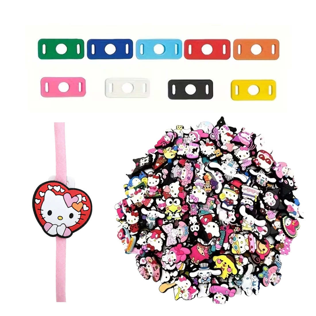 Charms Decorativos Hello Kitty Y Amigos Con Sujetadores De Colores Adornos / Embellishments Hobbees