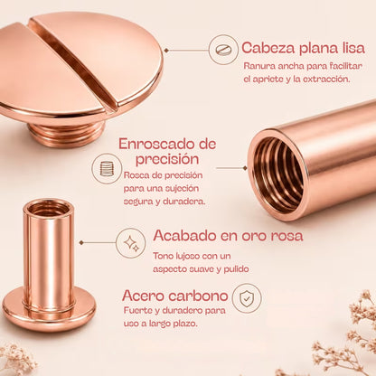 Tornillo Chicago Oro Rosa para Encuadernación 14mm