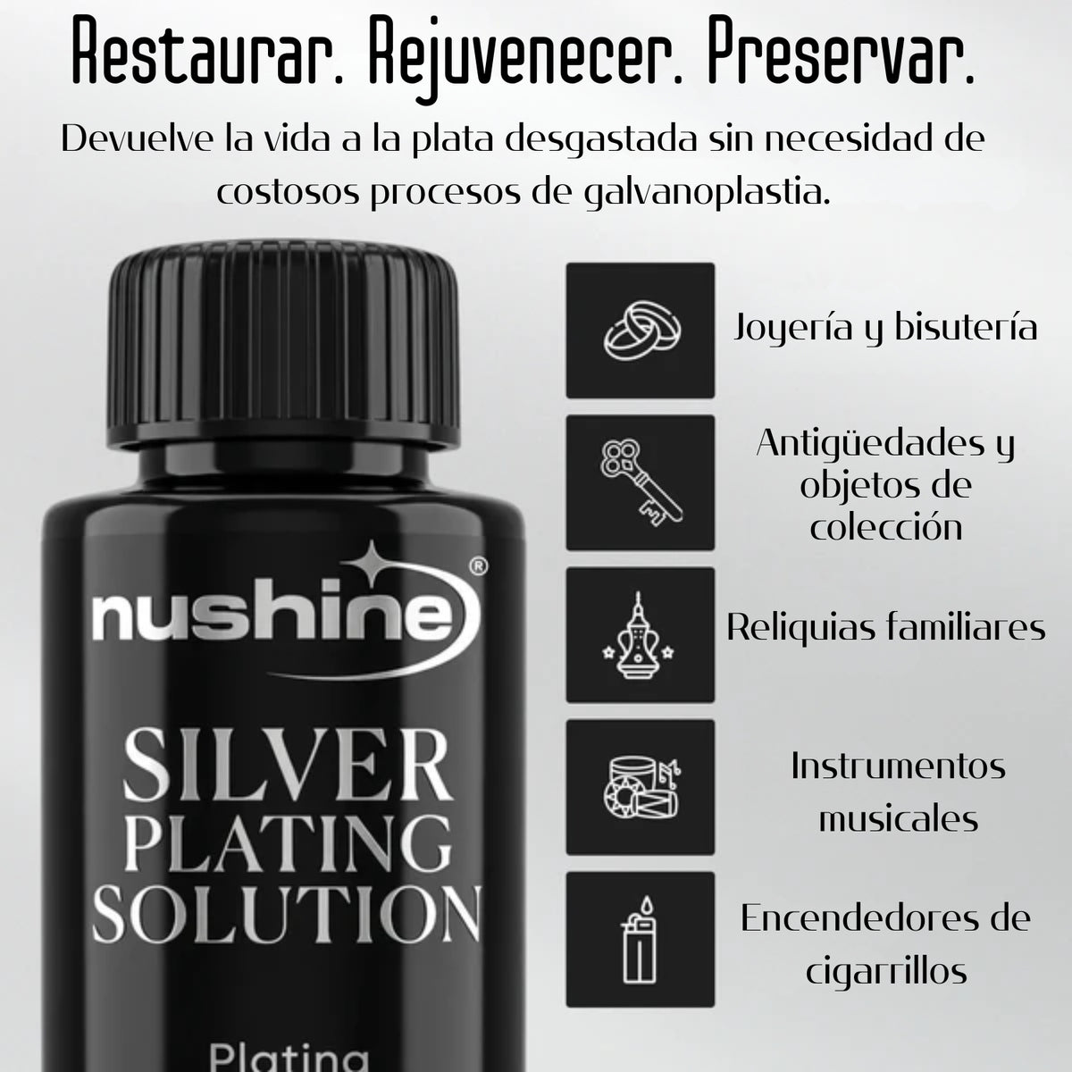 Silver Plating Solution / Liquido Plateador Medios Mixtos y Pastas Texturizadoras Nushine