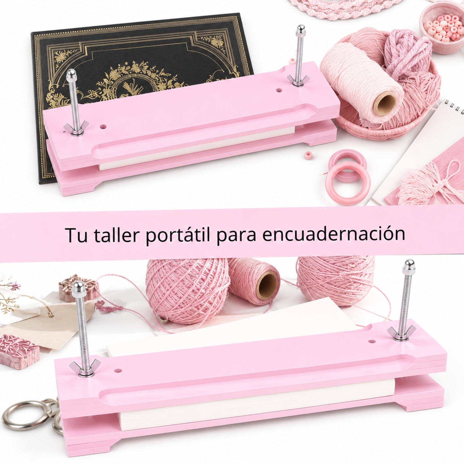 Prensa de Madera Rosa para Encuadernación