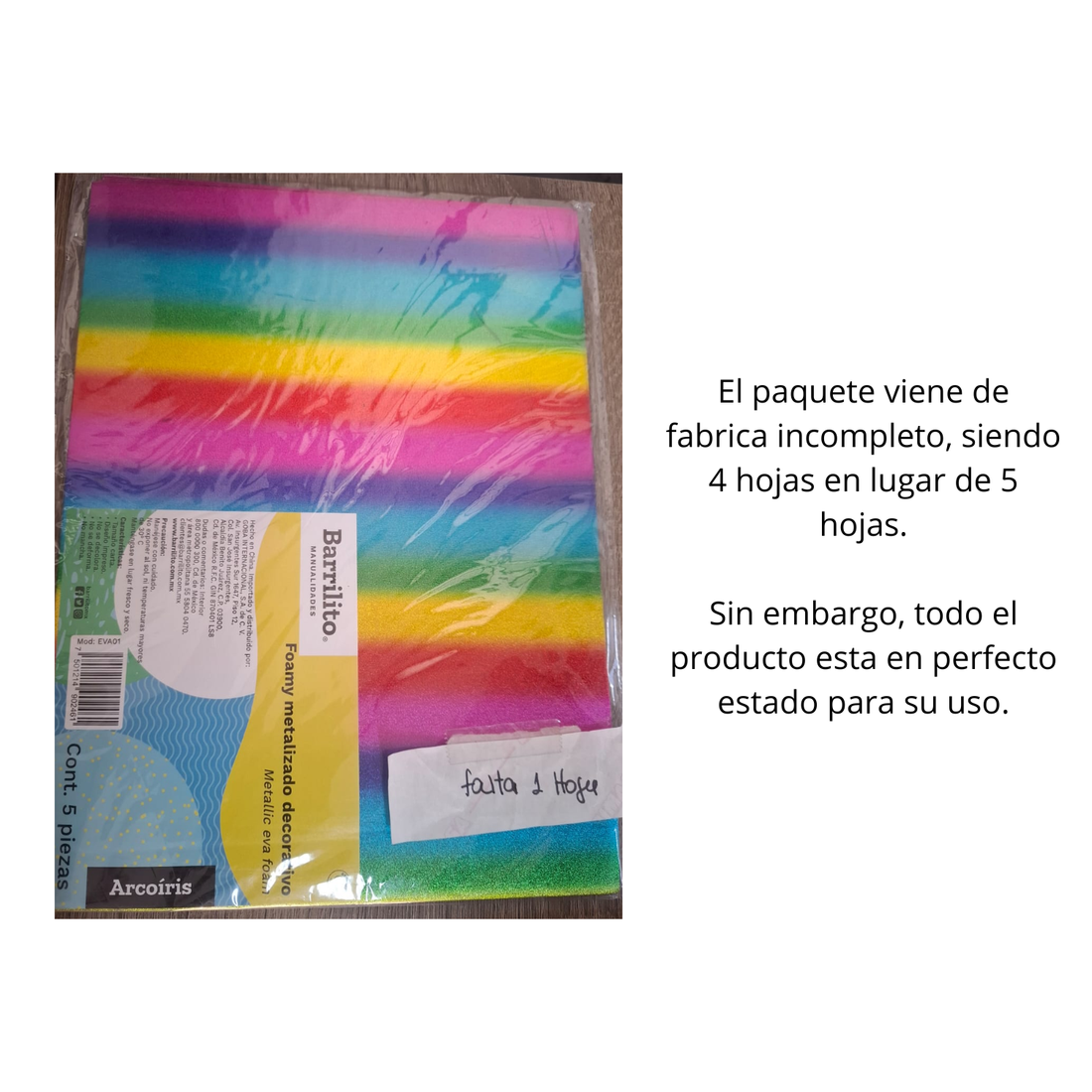 EA Hojas de Foamy Metalizado Arcoiris Descontinuado Barrilito