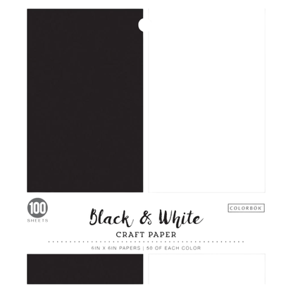 Black &amp; White Craft Paper 6x6 in / 100 Hojas de Papel Blanco y Negro Papel Colorbok