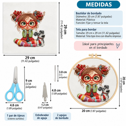Kit Bordado Little Girl with Dog Embroidery Kit  20cm
