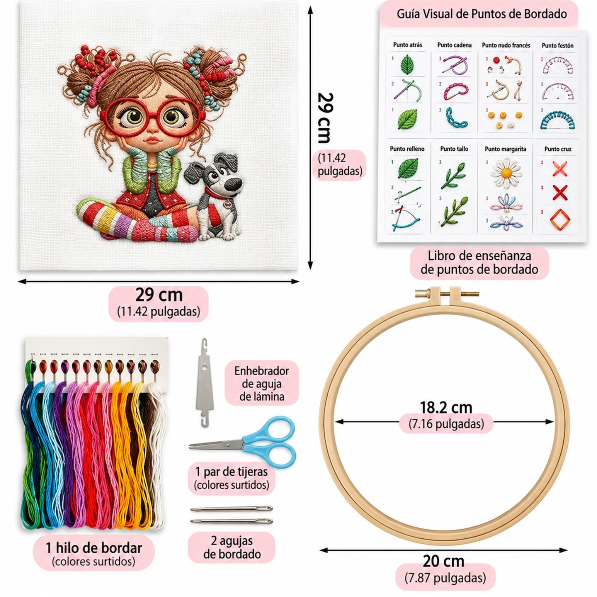 Kit Bordado Little Girl with Dog Embroidery Kit  20cm