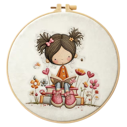 Kit Bordado Little Girl Reading Embroidery Kit  20cm