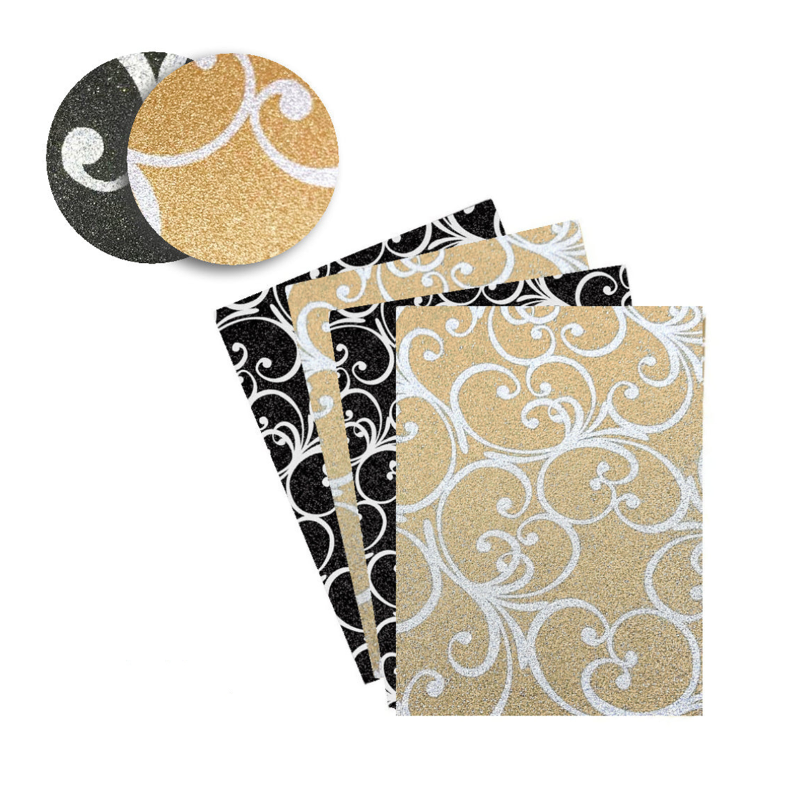 Pow Glitter Flourish Paper Pack / 4 Hojas de Papel Estampado Negro y Dorado Papel American Crafts