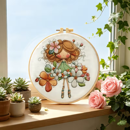 Kit Bordado Bouquet Little girl embroidery kit 20cm