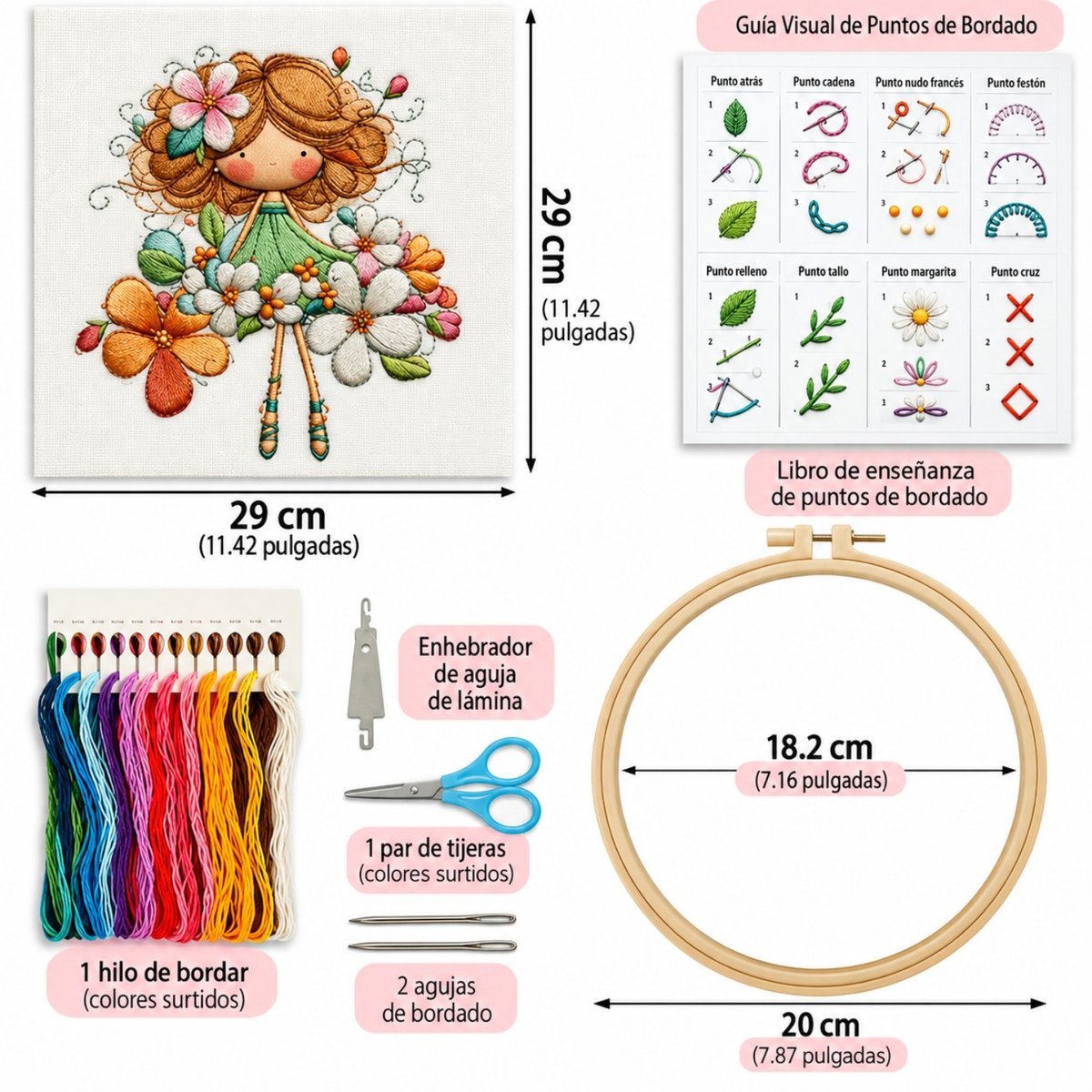 Kit Bordado Bouquet Little girl embroidery kit 20cm